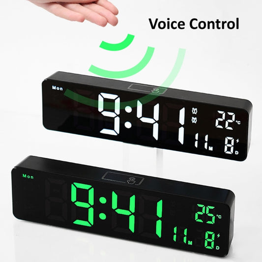 6625D LED Digital Alarm Clock Luminous Desktop Timer Temperature Display Alarm Clock, Black Shell Green Light, Black Shell White Light
