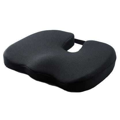 U-shaped car seat cushion with breathable dark fabric and central cutout opening