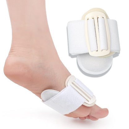 Pressure-relieving latex foot pad with strap, worn under the toes and forefoot