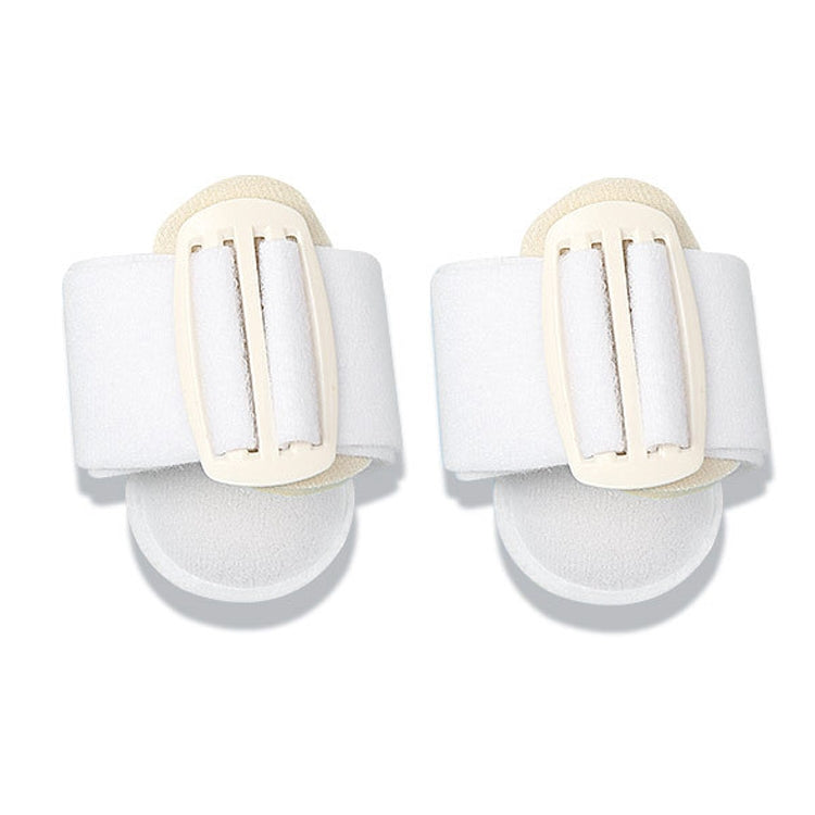 Pair of white pressure-relieving foot pads with beige hook-and-loop straps