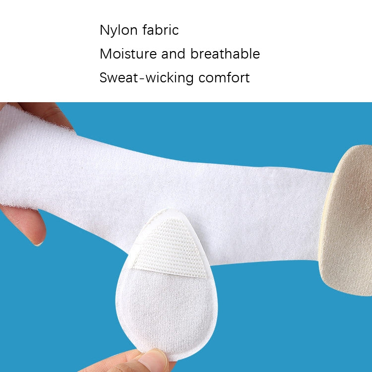 Nylon textured white foot pad with strap, shown held near a finger and hand