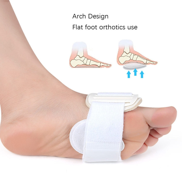 White arch support foot pad brace with elastic strap near the heel and arch