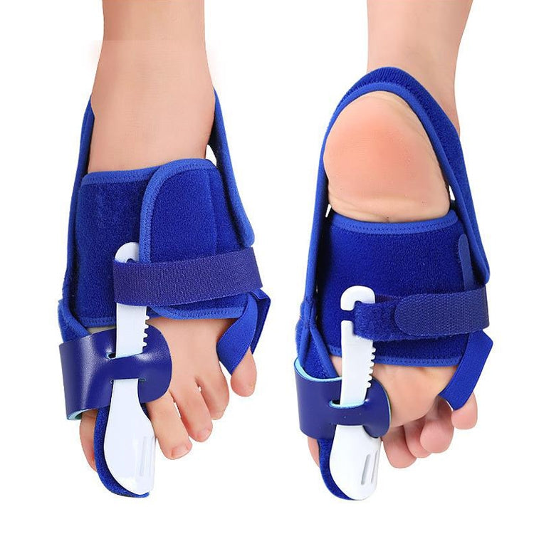 Pair of blue toe splitter braces with white spacers and padded toe bands