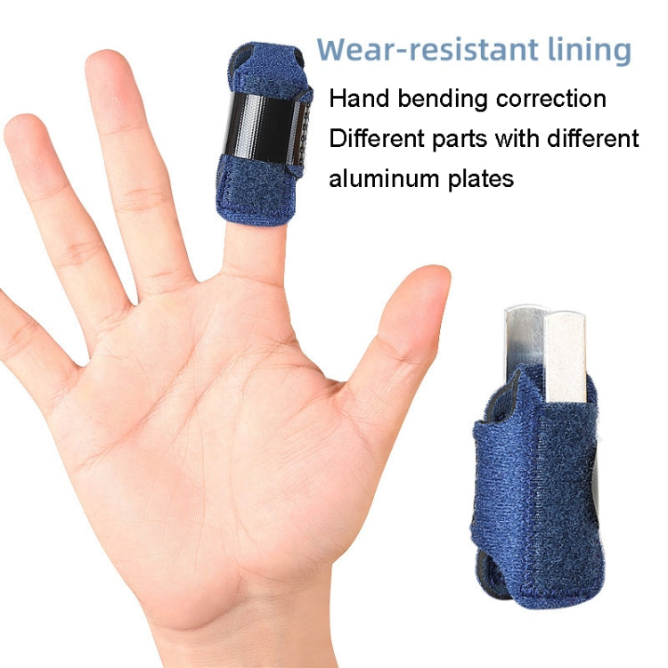 Blue toe brace with black strap and visible silver plates inside the support