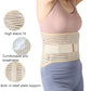Beige postpartum waist trainer belt with compression bands, worn at the waist