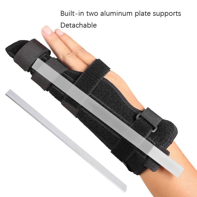 Black finger splint brace with built-in aluminum plate supports and detachable straps