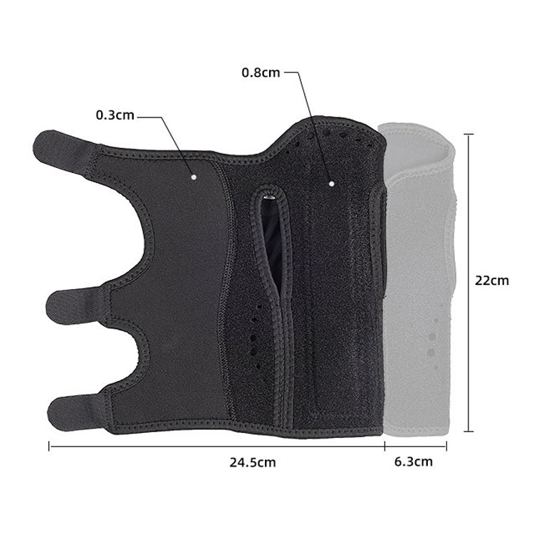 Black wrist brace support sleeve with adjustable strap and curved cutout design