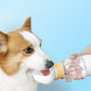 Portable pet water bottle with flip drinking cup as a dog drinks
