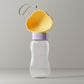 Portable pet water bottle with flip drinking cup, yellow and white