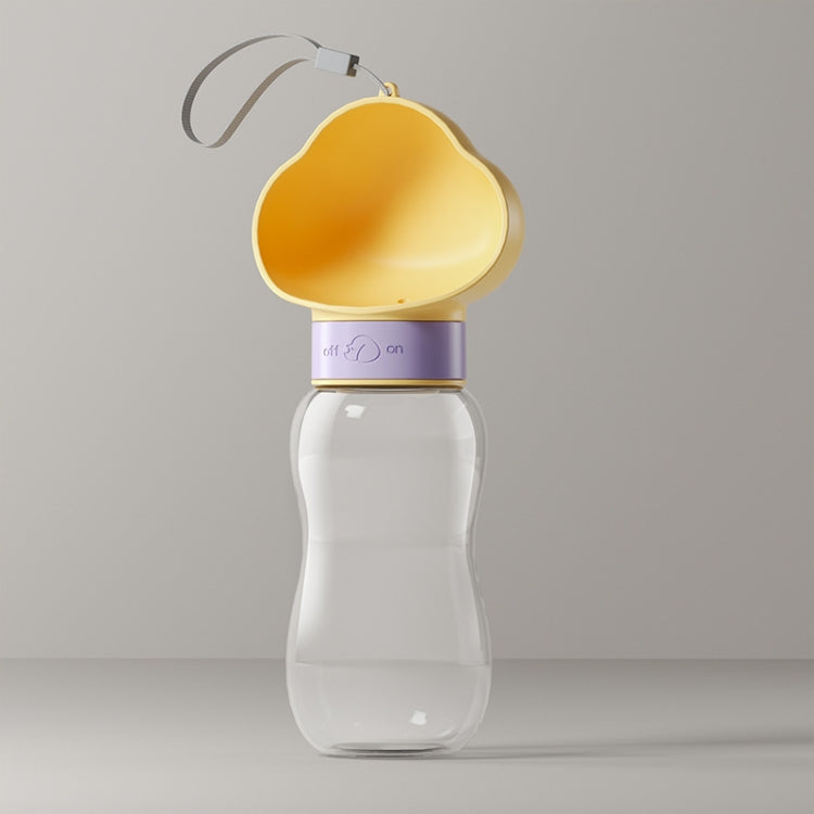 Portable pet water bottle with flip drinking cup, yellow and white