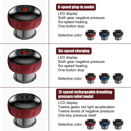 Electric Cupping Massage Device, 6-speed USB Plug-in, Blue, Black, Red Wine, 6-speed Charging