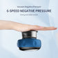 Blue electric cupping massage device head pressing onto skin with vacuum suction