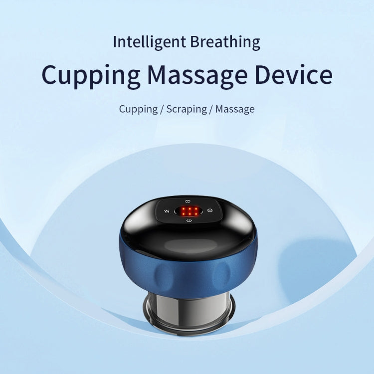 Electric cupping massage device with blue base and black top, red LED indicator on