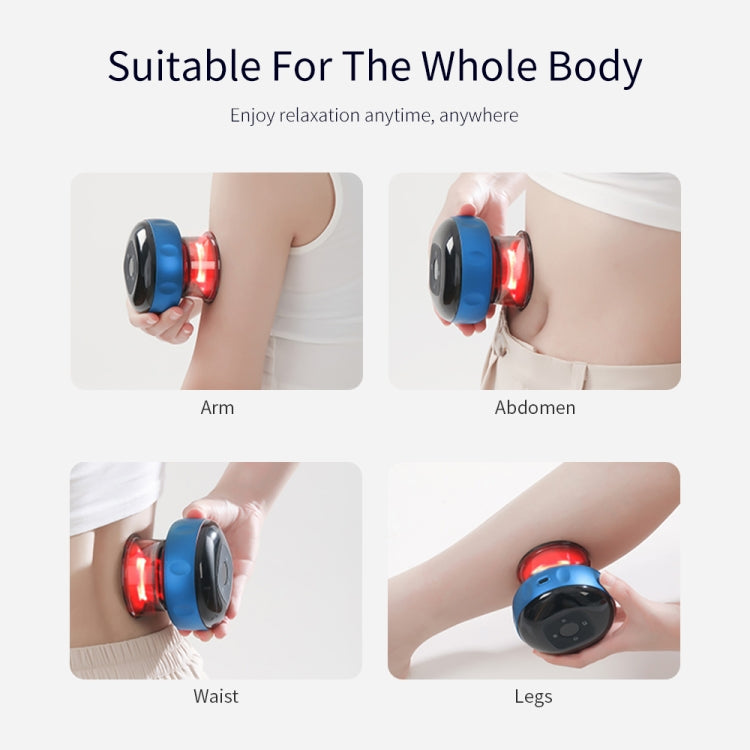 Electric cupping massage device in use on arm, abdomen, waist, and legs with red LED