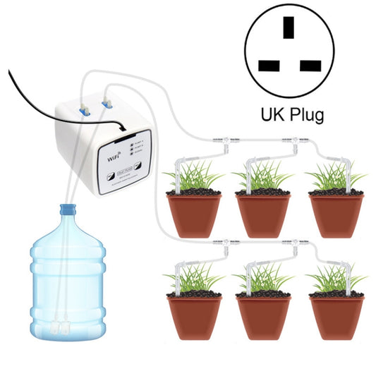 WiFi drip irrigation controller kit with UK plug, dual pump, watering lines and 6 pots