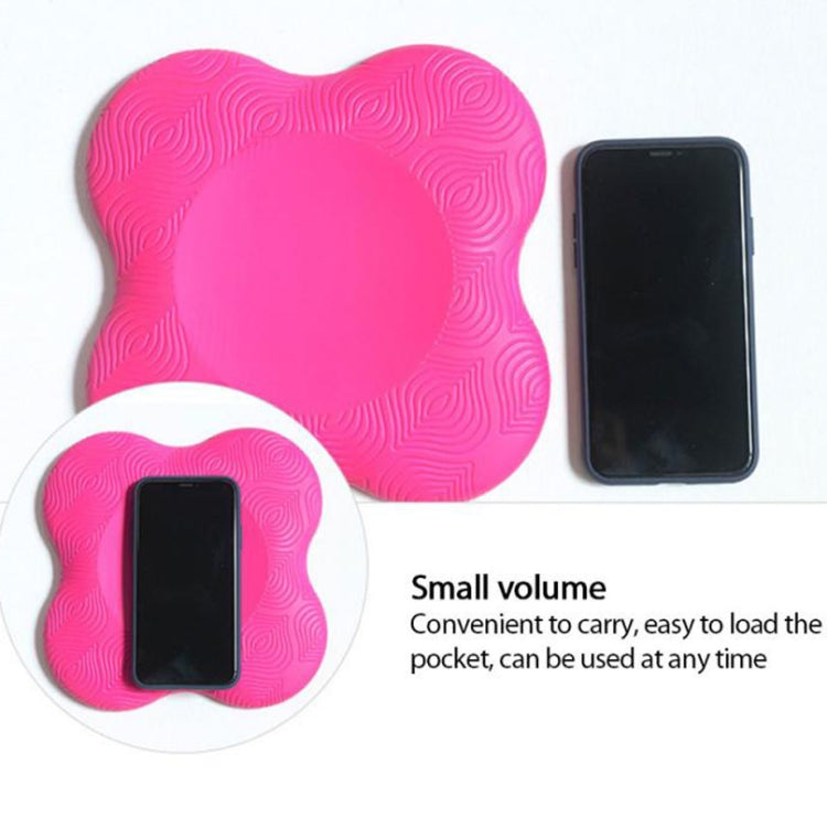 Pink textured flat yoga elbow and knee pads with phone size comparison