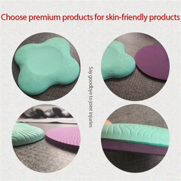 Set of flat yoga elbow/knee pads in light blue and purple, textured surface