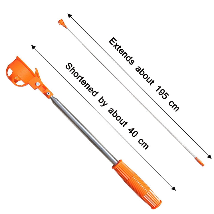 Orange foldable golf ball picker with telescopic stainless steel rod and round scoop