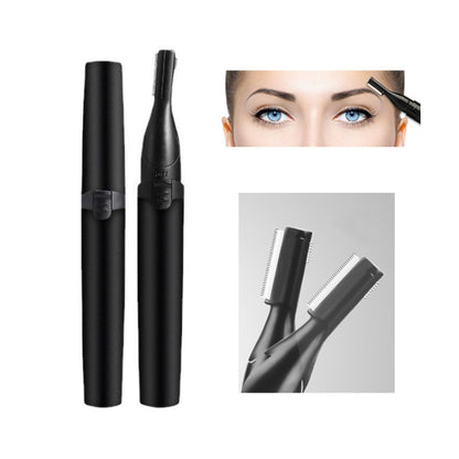 Black double-head electric eyebrow trimmer with two blade attachments