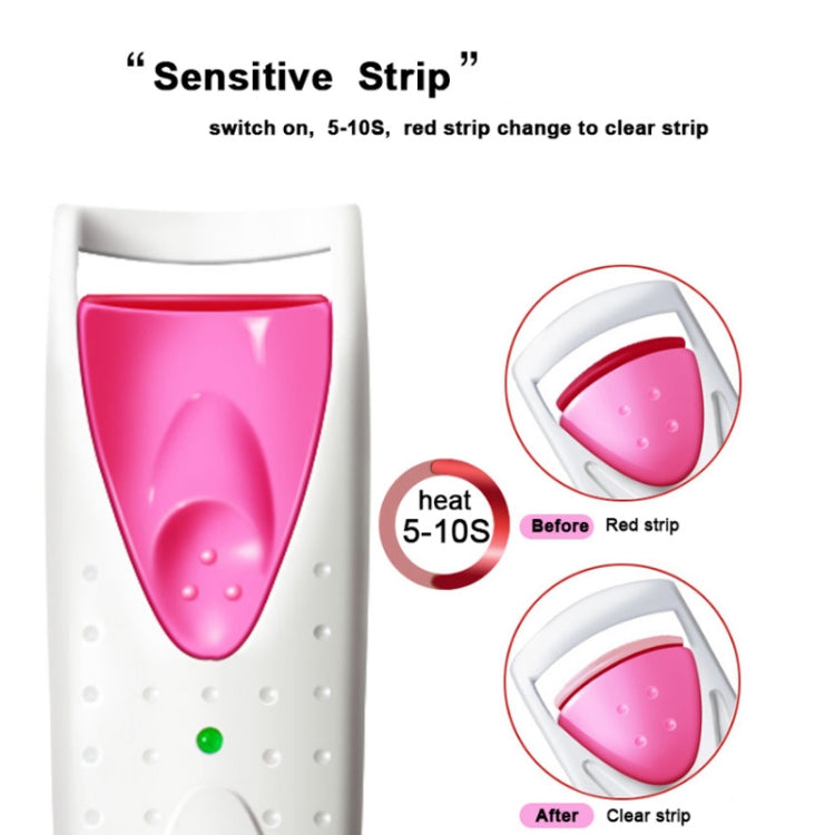Electric heated eyelash curler with pink silicone strip and white handle