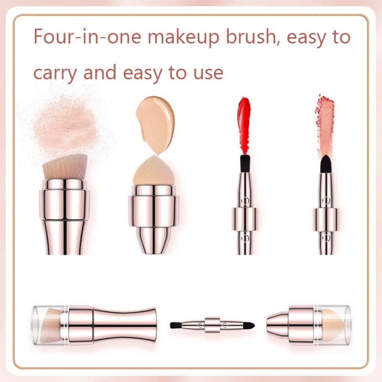 Rose gold retractable four-in-one makeup brush set showing four brush tips