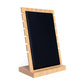 Bamboo jewelry display stand with dark rectangular panel and slotted base