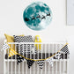 Fluorescent green moon wall sticker with reindeer silhouettes in a flight line