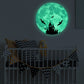 Glowing green moon wall sticker with a castle silhouette and bat-like figures