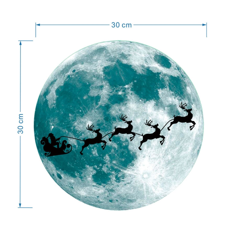 30 cm fluorescent green moon wall sticker with flying reindeer silhouettes