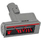 Gray vacuum nozzle head with red bristles, rotating brushes, and vented grille