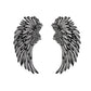 Black engraved metal angel wing wall hanging pair, isolated front view, no lights