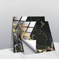 PVC geometric tile wall stickers with dark marble look and gold streak accents