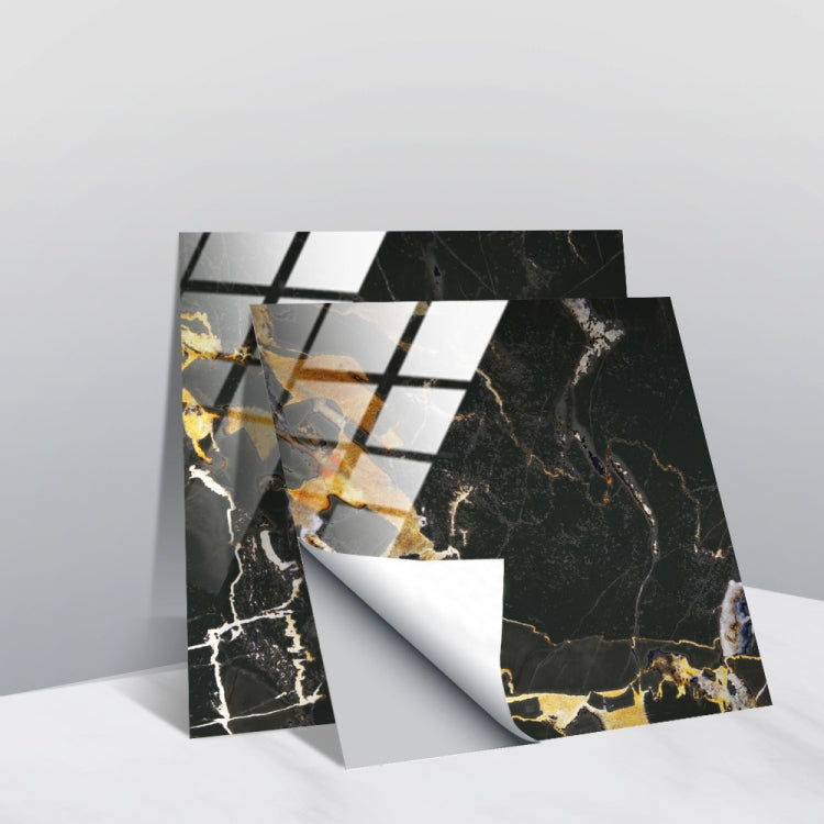 PVC geometric tile wall stickers with dark marble look and gold streak accents
