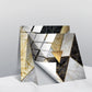 PVC geometric tile wall stickers with white, black, and gold marble geometric design