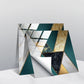 PVC geometric tile wall stickers with teal, white, and gold marble geometric pattern
