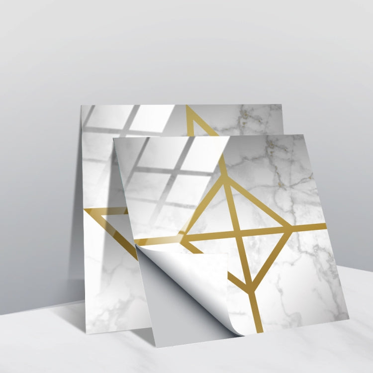PVC geometric tile wall stickers with white marble look and gold lattice accents
