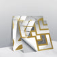 Geometric wall sticker set with white marble look and gold lattice tile pattern