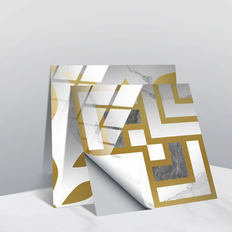 Geometric wall sticker set with white marble look and gold lattice tile pattern