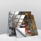 Geometric tile wall stickers, glossy crystal-style squares on dark multicolor background