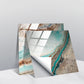 Geometric tile wall stickers featuring teal marbling, gold lines, and white grid squares