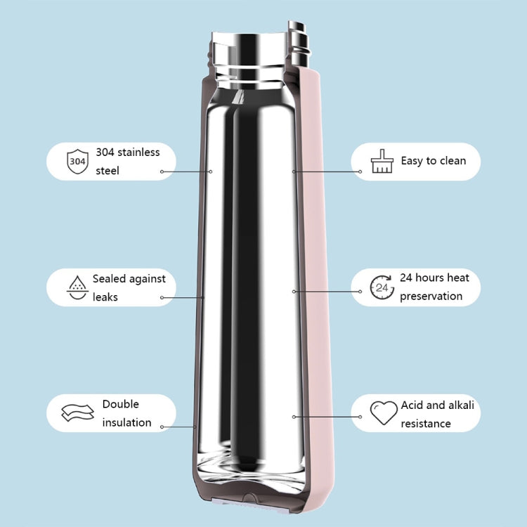 Light pink stainless steel portable thermos cup with flip lid