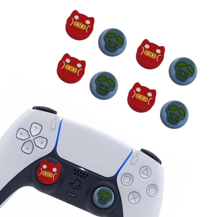 Blue and red silicone rocker caps with animal designs, left/right joystick covers