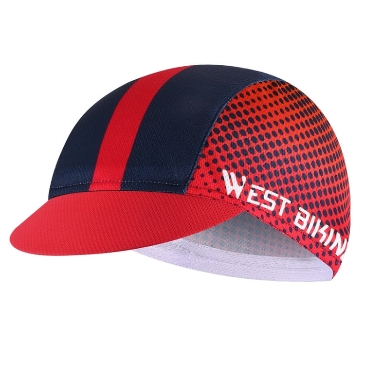Cycling sun-protection peaked cap with red and navy panels, dotted mesh, and logo