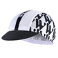 Cycling sun-protection peaked cap with white fabric, black side stripe, and logo