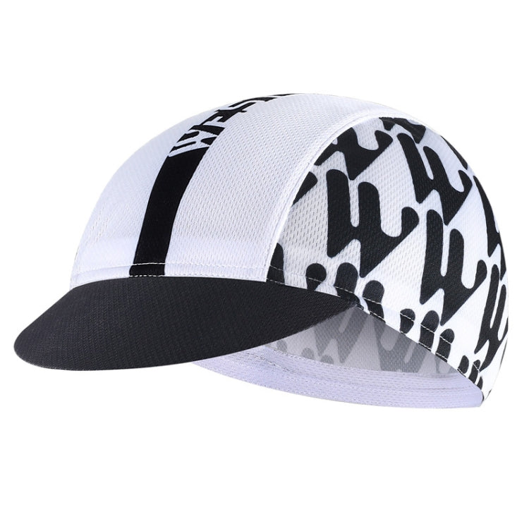Cycling sun-protection peaked cap with white fabric, black side stripe, and logo