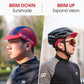 Cycling sun-protection peaked cap with red crown, navy stripe, and dotted front panel