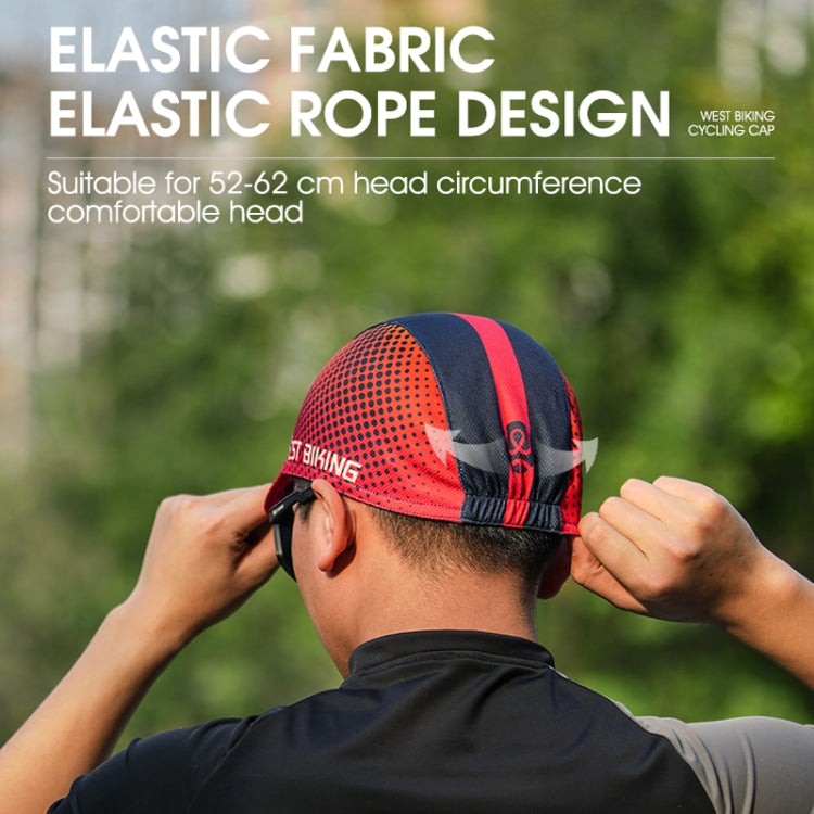 Cycling cap adjustment on head with elastic band at the back, red and navy design