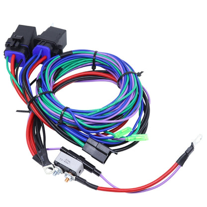Vehicle wiring harness with multicolor cables and black connector blocks