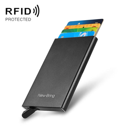 Automatic pop-up metal card holder with RFID shielding, black, slim design