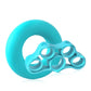 Blue silicone finger grip ring with three finger loop openings and handhold bar.